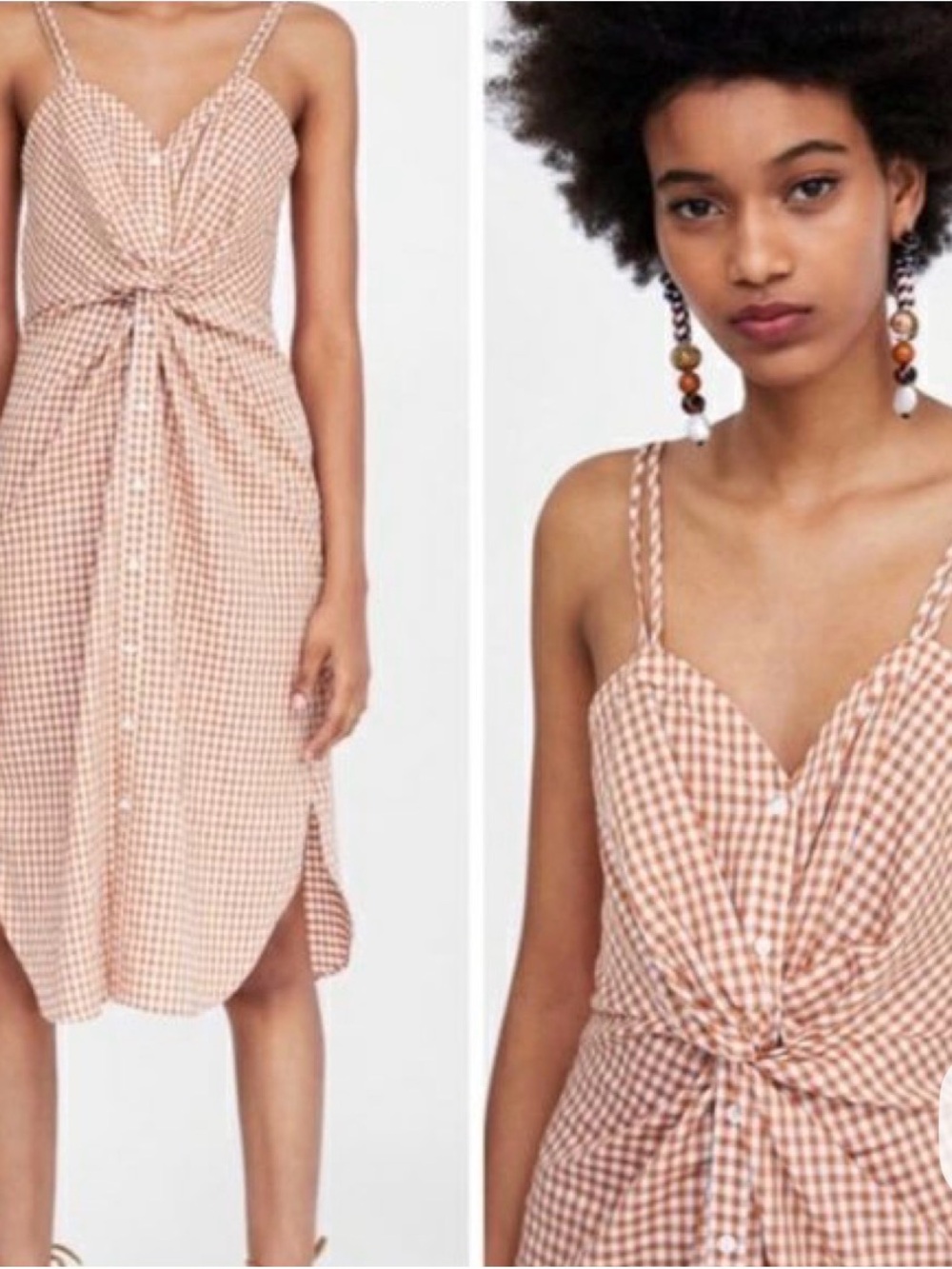 Zara Rust Gingham Twist-Front Midi Dress